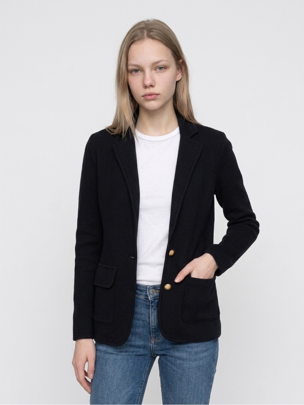 Ralph Lauren Black Knit Blazer with Gold Buttons